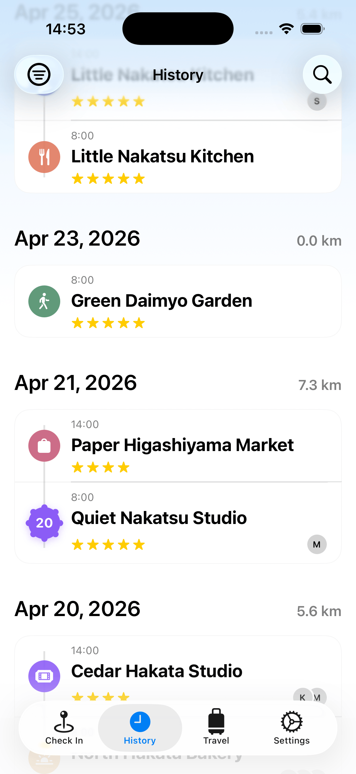 History timeline view in nicoPlace