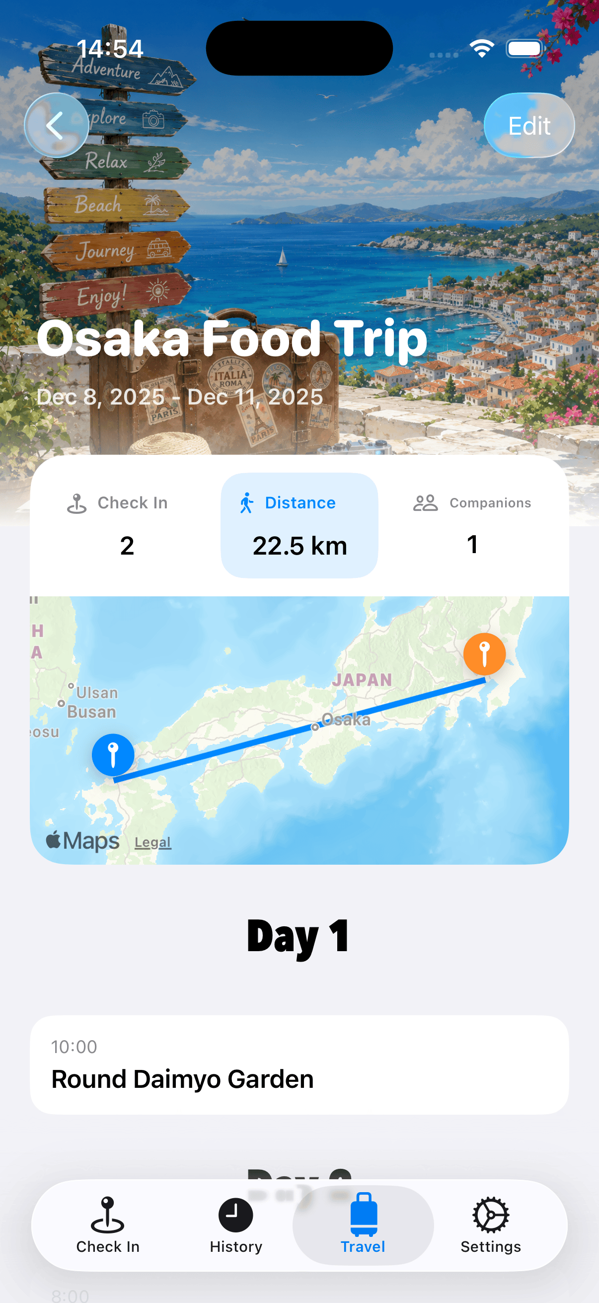 Travel timeline view in nicoPlace